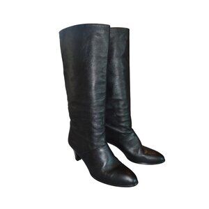 Vintage Joyce California 1980s Black Leather Calf High Women’s Size 7N Heel Boot